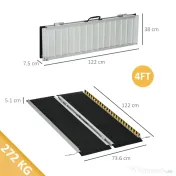 HOMCOM Rampă pliabilă pentru scaun cu rotile din aluminiu cu deflectoare și autocolante, 122x73,6x5,1 cm, neagră