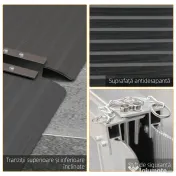 HOMCOM Rampă pliabilă pentru scaun cu rotile din aluminiu cu deflectoare și autocolante, 122x73,6x5,1 cm, neagră