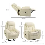 HOMCOM - Fotoliu Rabatabil cu Ridicare Electrica, Fotoliu Relax cu Capitonaj Gros si Telecomanda, 96x93x105 cm, Crem | Aosom Romania