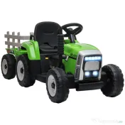 HOMCOM Tractor Electric cu Remorcă Detașabilă, Telecomandă, Muzică și Claxon, pentru Copii de 3-6 Ani, 136,5x50x52,5 cm, Verde | Aosom Romania 