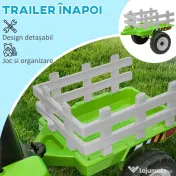 HOMCOM Tractor Electric cu Remorcă Detașabilă, Telecomandă, Muzică și Claxon, pentru Copii de 3-6 Ani, 136,5x50x52,5 cm, Verde | Aosom Romania 