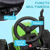 HOMCOM Tractor Electric cu Remorcă Detașabilă, Telecomandă, Muzică și Claxon, pentru Copii de 3-6 Ani, 136,5x50x52,5 cm, Verde | Aosom Romania 