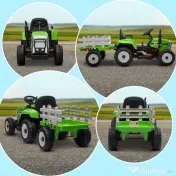 HOMCOM Tractor Electric cu Remorcă Detașabilă, Telecomandă, Muzică și Claxon, pentru Copii de 3-6 Ani, 136,5x50x52,5 cm, Verde | Aosom Romania 