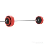 SPORTNOW Set Halteră și Discuri de 30 kg, cu 6 Greutăți și 2 Piulițe, din Metal, PU și Nisip, 170x26x26 cm, Roșu