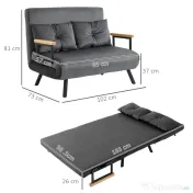HOMCOM Canapea extensibilă 3 în 1 din material cu efect de catifea cu spătar reglabil și 2 perne, 102x73x81 cm, gri închis 