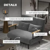 HOMCOM Canapea extensibilă 3 în 1 din material cu efect de catifea cu spătar reglabil și 2 perne, 102x73x81 cm, gri închis 