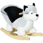 HOMCOM Cal Balansoar pentru Copii Animal de Balansat pentru Copii din Lemn in Forma de Husky din Plus cu Centura de Siguranta Jucarie  pentru Fete Baieti pentru Interior Exterior
