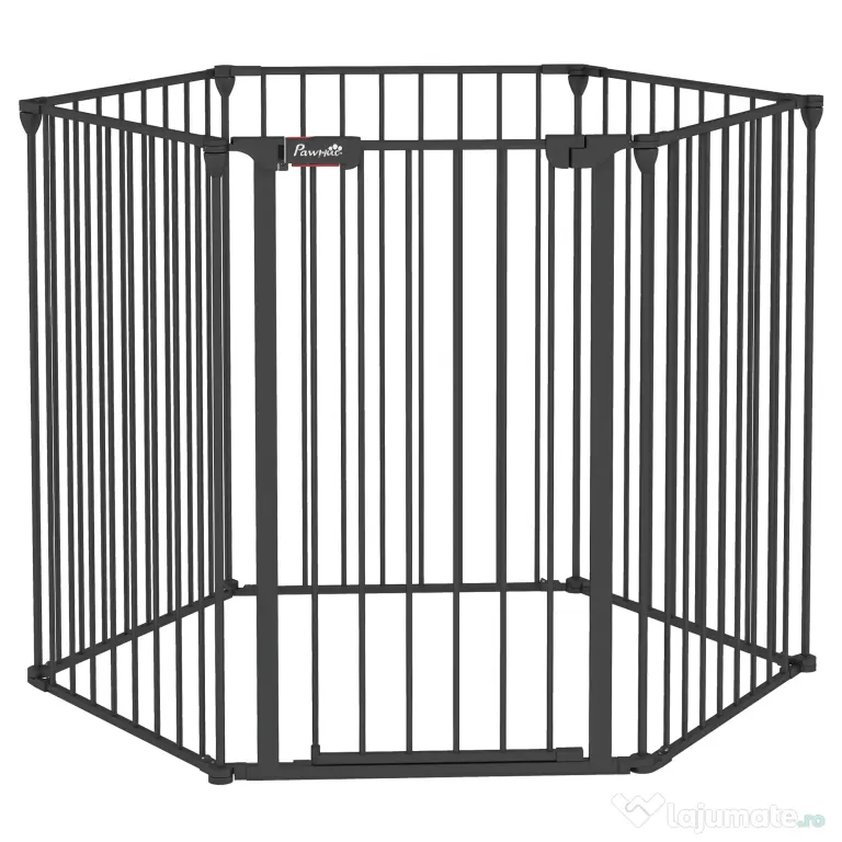 PawHut Poarta Pliabila pentru Caini de Talie Medie Siguranta Modulara Metal si Plastic 123x102x90cm Negru | Aosom Romania