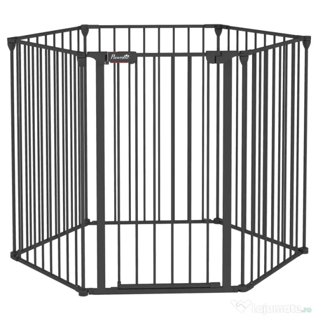 PawHut Poarta Pliabila pentru Caini de Talie Medie Siguranta Modulara Metal si Plastic 123x102x90cm Negru | Aosom Romania
