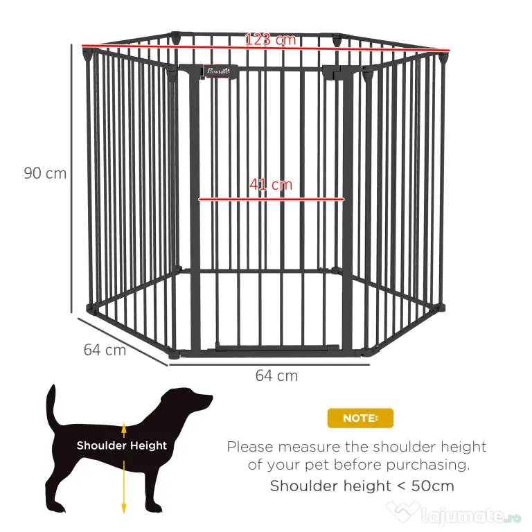 PawHut Poarta Pliabila pentru Caini de Talie Medie Siguranta Modulara Metal si Plastic 123x102x90cm Negru | Aosom Romania