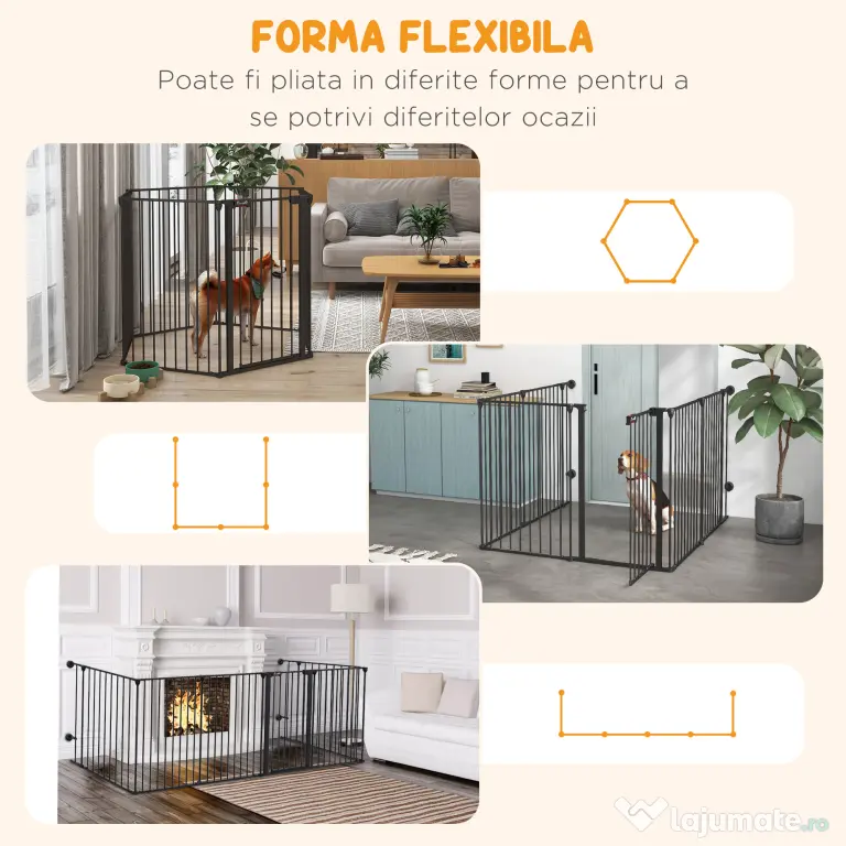 PawHut Poarta Pliabila pentru Caini de Talie Medie Siguranta Modulara Metal si Plastic 123x102x90cm Negru | Aosom Romania