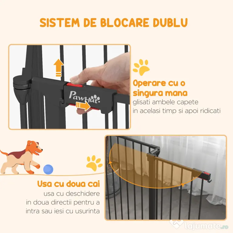 PawHut Poarta Pliabila pentru Caini de Talie Medie Siguranta Modulara Metal si Plastic 123x102x90cm Negru | Aosom Romania