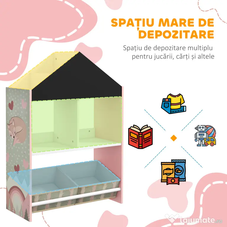 ZONEKIZ Unitate de depozitare a jucăriilor pentru copii cu sertare și rafturi detașabile, pentru dormitorul copiilor, roz | Aosom Romania