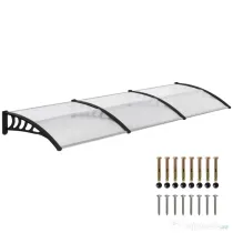 Outsunny Acoperiș din Policarbonat și Aluminiu pentru Balcoane, Ferestre și Uși, Pensilină Exterioară cu Suport din PP, 303x96x27 cm, Transparent
