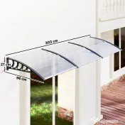 Outsunny Acoperiș din Policarbonat și Aluminiu pentru Balcoane, Ferestre și Uși, Pensilină Exterioară cu Suport din PP, 303x96x27 cm, Transparent 