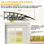 Outsunny Acoperiș din Policarbonat și Aluminiu pentru Balcoane, Ferestre și Uși, Pensilină Exterioară cu Suport din PP, 303x96x27 cm, Transparent 