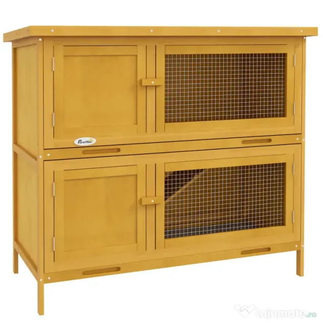 PawHut Adăpost pentru Iepuri cu 2 Niveluri, Cușcă pentru Porcușor de Guineea, Tăvi Detașabile, 100 x 47 x 91cm, Gri | Aosom Romania