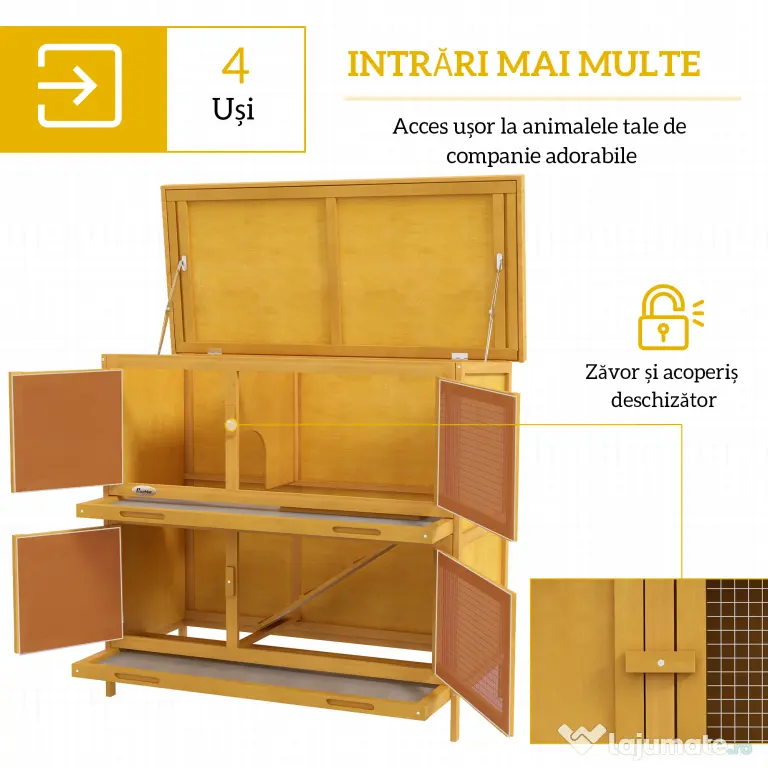 PawHut Adăpost pentru Iepuri cu 2 Niveluri, Cușcă pentru Porcușor de Guineea, Tăvi Detașabile, 100 x 47 x 91cm, Gri | Aosom Romania