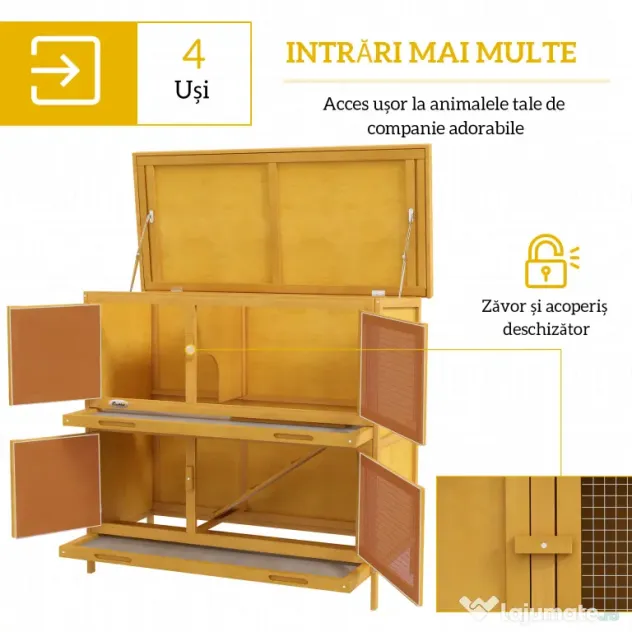 PawHut Adăpost pentru Iepuri cu 2 Niveluri, Cușcă pentru Porcușor de Guineea, Tăvi Detașabile, 100 x 47 x 91cm, Gri | Aosom Romania