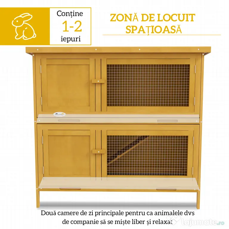 PawHut Adăpost pentru Iepuri cu 2 Niveluri, Cușcă pentru Porcușor de Guineea, Tăvi Detașabile, 100 x 47 x 91cm, Gri | Aosom Romania