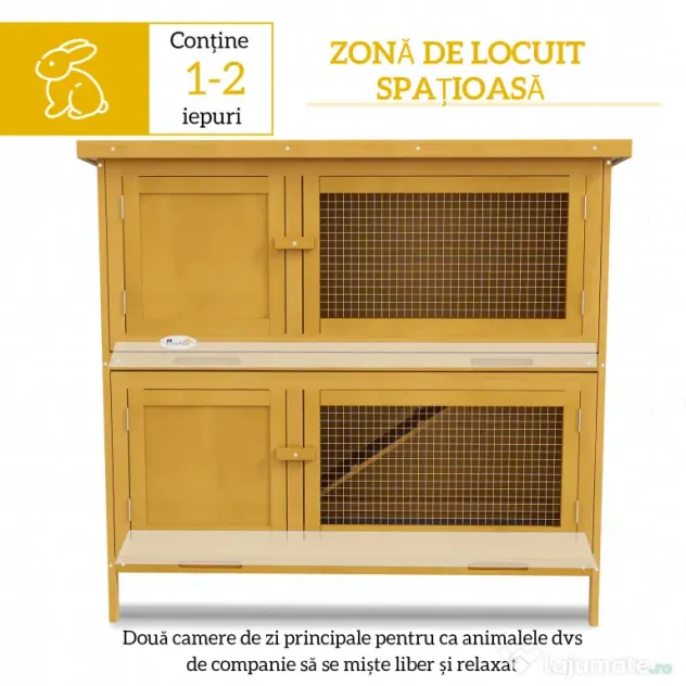 PawHut Adăpost pentru Iepuri cu 2 Niveluri, Cușcă pentru Porcușor de Guineea, Tăvi Detașabile, 100 x 47 x 91cm, Gri | Aosom Romania
