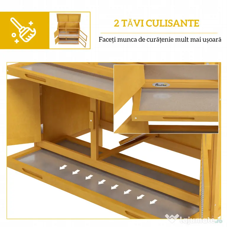 PawHut Adăpost pentru Iepuri cu 2 Niveluri, Cușcă pentru Porcușor de Guineea, Tăvi Detașabile, 100 x 47 x 91cm, Gri | Aosom Romania