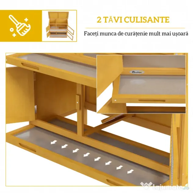 PawHut Adăpost pentru Iepuri cu 2 Niveluri, Cușcă pentru Porcușor de Guineea, Tăvi Detașabile, 100 x 47 x 91cm, Gri | Aosom Romania