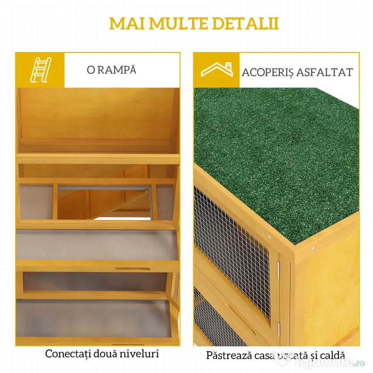 PawHut Adăpost pentru Iepuri cu 2 Niveluri, Cușcă pentru Porcușor de Guineea, Tăvi Detașabile, 100 x 47 x 91cm, Gri | Aosom Romania