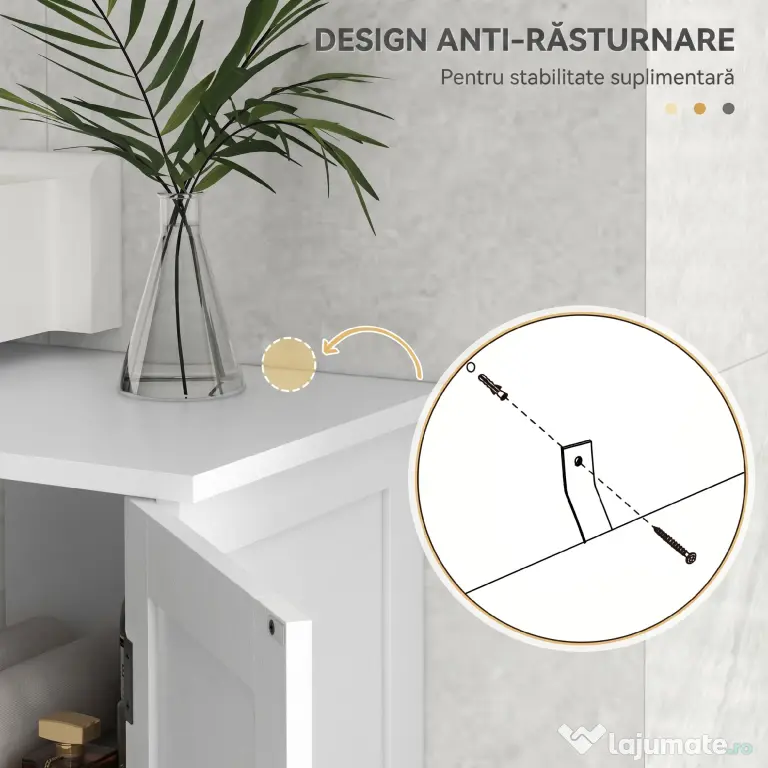 kleankin Dulap Rustic pentru Chiuveta din Baie, Dulap de Depozitare pentru sub Chiuveta cu Usi Duble si Rafturi, Alb