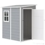 Outsunny Căsuță de Grădină cu Fereastră și Ușă Dublă, din PP și Aluminiu, 122x149x192 cm, Gri