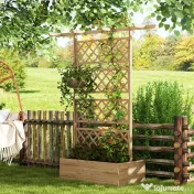 Outsunny Ghiveci din Lemn cu Spalier, Inaltat, Protectie Privata pentru Cultivarea Legumelor, Ton Natural | Aosom Romania 