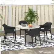 Outsunny Set de 4 Scaune de Grădină Negre, Stivuibile, cu Spătar Înalt și Cotieră, din PP, Stil Modern pentru Exterior | Aosom Romania 