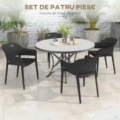 Outsunny Set de 4 Scaune de Grădină Negre, Stivuibile, cu Spătar Înalt și Cotieră, din PP, Stil Modern pentru Exterior | Aosom Romania 