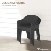 Outsunny Set de 4 Scaune de Grădină Negre, Stivuibile, cu Spătar Înalt și Cotieră, din PP, Stil Modern pentru Exterior | Aosom Romania 