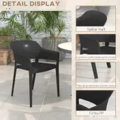 Outsunny Set de 4 Scaune de Grădină Negre, Stivuibile, cu Spătar Înalt și Cotieră, din PP, Stil Modern pentru Exterior | Aosom Romania 