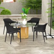 Outsunny Set de 4 Scaune de Grădină Negre, Stivuibile, cu Spătar Înalt și Cotieră, din PP, Stil Modern pentru Exterior | Aosom Romania 