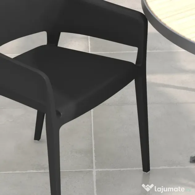 Outsunny Set de 4 Scaune de Grădină Negre, Stivuibile, cu Spătar Înalt și Cotieră, din PP, Stil Modern pentru Exterior | Aosom Romania