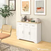 HOMCOM Bufet Modern din MDF și PAL cu Raft Reglabil, Dulap Multifuncțional cu 3 Sertare și 3 Uși, 101x39x82 cm, Alb | Aosom Romania 