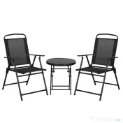 Outsunny Set de Exterior din 3 Piese cu Masă cu Blat din Sticlă și 2 Scaune Pliabile din Plasă, Ф45x50 cm, Gri Deschis | Aosom Romania 