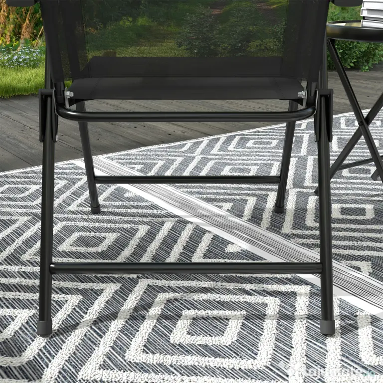 Outsunny Set de Exterior din 3 Piese cu Masă cu Blat din Sticlă și 2 Scaune Pliabile din Plasă, Ф45x50 cm, Gri Deschis | Aosom Romania