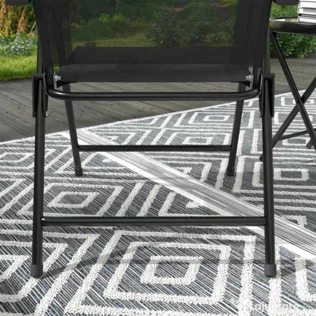 Outsunny Set de Exterior din 3 Piese cu Masă cu Blat din Sticlă și 2 Scaune Pliabile din Plasă, Ф45x50 cm, Gri Deschis | Aosom Romania