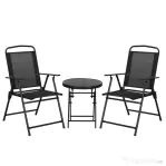 Outsunny Set de Grădină 3 Piese cu 2 Scaune 53,5x64x93 cm și Măsuță de Cafea Ø45x50 cm, din Metal, Negru