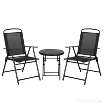Outsunny Set de Grădină 3 Piese cu 2 Scaune 53,5x64x93 cm și Măsuță de Cafea Ø45x50 cm, din Metal, Negru