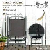 Outsunny Set de Grădină cu 3 Piese, cu Masă cu Blat din Sticlă - Maro | Aosom Romania