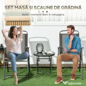 Outsunny Set de Grădină cu 3 Piese, cu Masă cu Blat din Sticlă - Maro | Aosom Romania