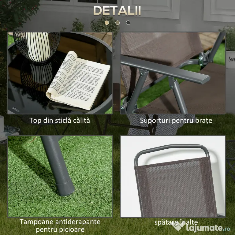 Outsunny Set de Grădină cu 3 Piese, cu Masă cu Blat din Sticlă - Maro | Aosom Romania