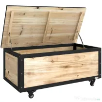 Outsunny Bancă de depozitare 121L cu 4 roți și mânere, din lemn și oțel, 100x50x43cm, culoare lemn