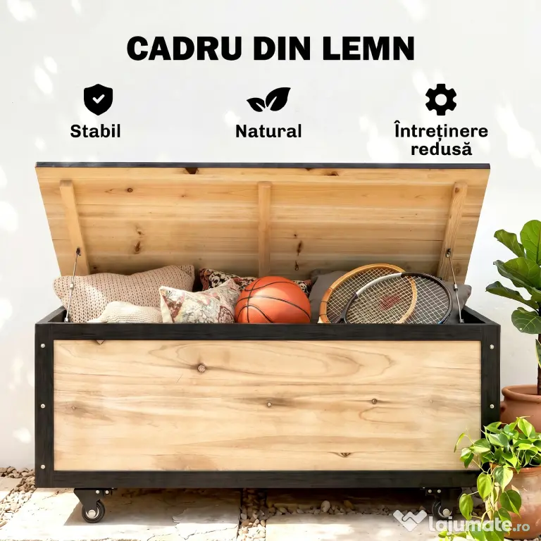 Outsunny Cutie de Depozitare pentru Exterior 121L cu Roți, Organizator din Lemn cu Armătură de Oțel, Maro | Aosom Romania