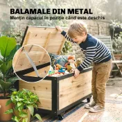 Outsunny Cutie de Depozitare pentru Exterior 121L cu Roți, Organizator din Lemn cu Armătură de Oțel, Maro | Aosom Romania 