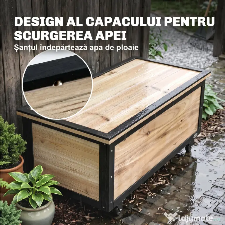 Outsunny Cutie de Depozitare pentru Exterior 121L cu Roți, Organizator din Lemn cu Armătură de Oțel, Maro | Aosom Romania